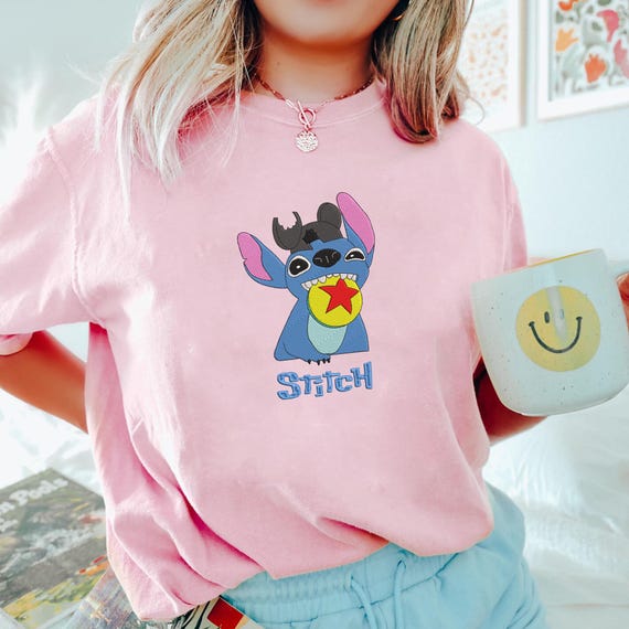 Maglietta Comfort Colors® con ricamo Lilo e Stitch Aloha