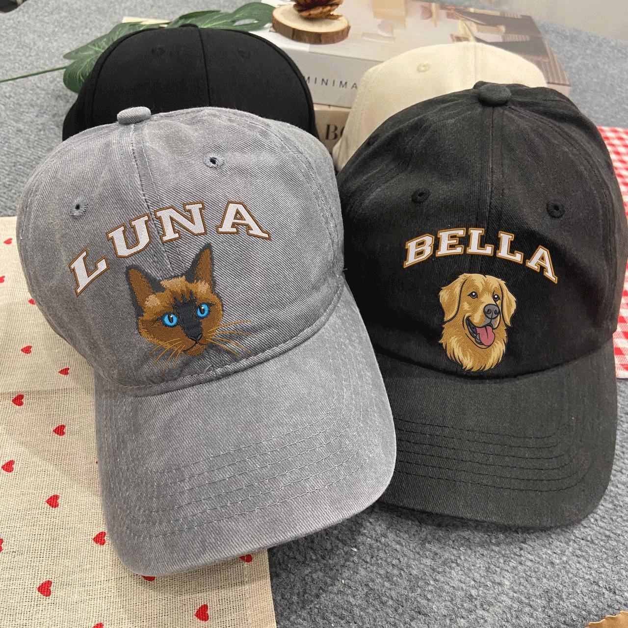 Embroidered Custom Pet Hat Using Pet Photo Personalized Dog Hat, Custom Pet Cap Dog With Name On Hat Side,Gift For Pet Lover,Cat Mom EHD17.C