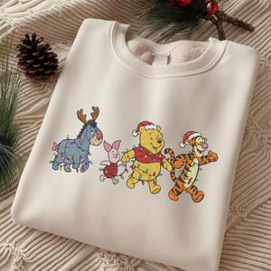 EMBROIDERED Winnie The Pooh Christmas Lights Sweatshirt, Pooh Christmas Sweater, Holiday Sweater, Winter Crewneck Tee, Gift For Women ESD973