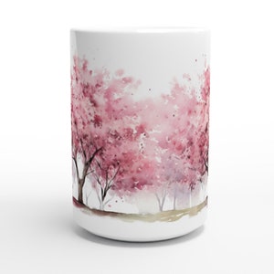 cherry blossom trees mug, floral tree mug, pink cherry blossom, gift for her, gift for mom, 15 oz coffee cup image 3