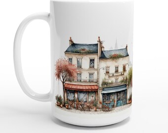 french cafe street mug, french mug, cafe mug, gift for france lover, france coffee mug, 15 oz coffee cup