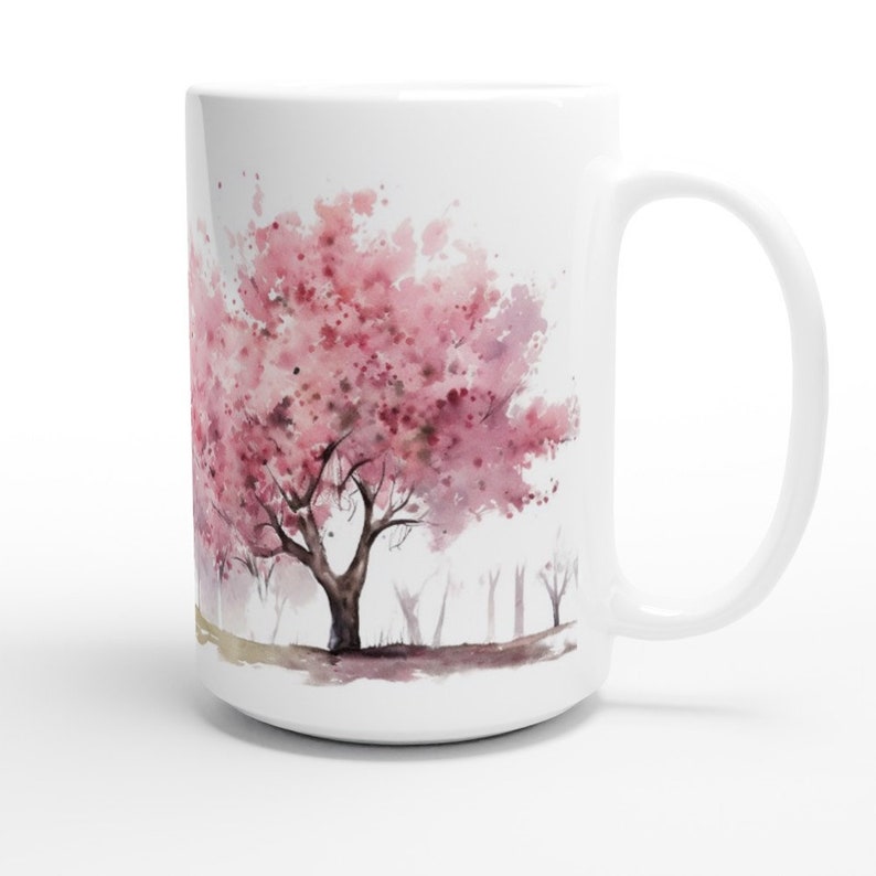 cherry blossom trees mug, floral tree mug, pink cherry blossom, gift for her, gift for mom, 15 oz coffee cup image 5