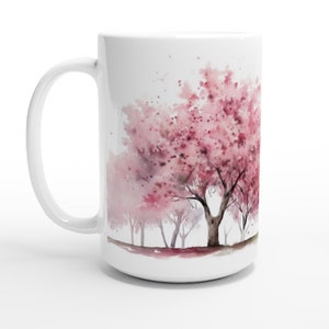 cherry blossom trees mug, floral tree mug, pink cherry blossom, gift for her, gift for mom, 15 oz coffee cup