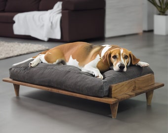 Cama para perros / Cama para perros extra grande / Cama para perros de madera / Cama para mascotas / Muebles para mascotas / Cama para perros de nogal / Perro de raza grande