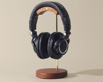 Mahogany And Brass Headphone Stand / Wood Headphone Stand / Wooden Headphone Stand/ Headphone Stand / Modern Headphone Stand