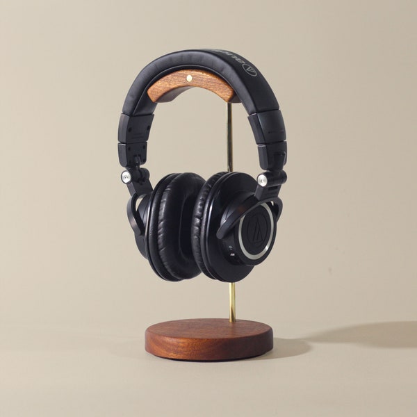 Mahogany And Brass Headphone Stand / Wood Headphone Stand / Wooden Headphone Stand/ Headphone Stand / Modern Headphone Stand