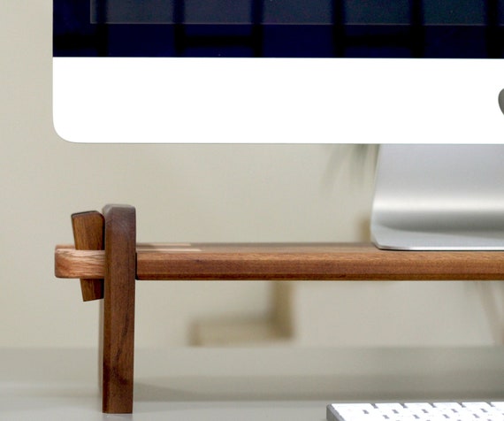 Walnut Monitor Stand: Japanese Style Desk Shelf Raiser