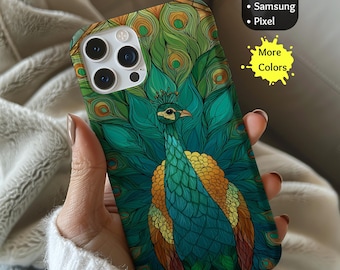 Peacock Stained Glass Phone Case: Art Deco Bird Design