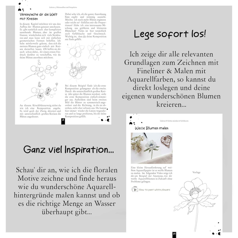 GERMAN version digitaler Guide: Watercolor trifft auf Fineliner die Grundlagen zdjęcie 2