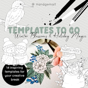 Winter Blossoms & Holiday Magic "Templates to Go" - pacchetto di modelli, PDF da scaricare, 14 modelli per la tua pausa creativa