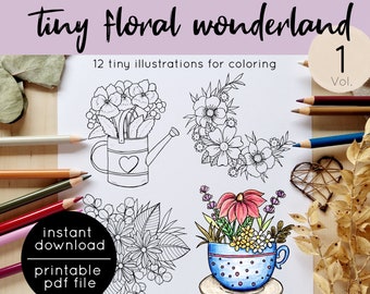 Coloring pages "Tiny floral wonderland" Vol.1, 12 kleine Illustrationen zum Ausmalen