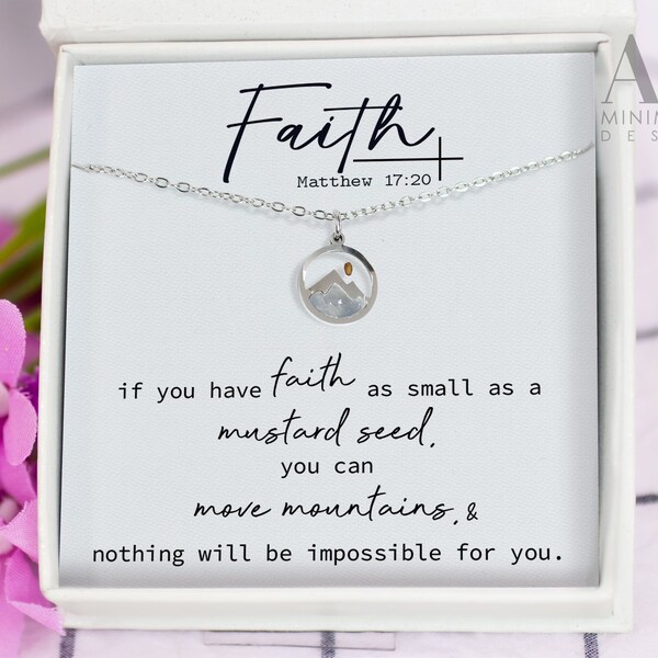 Religious Round Ring Necklace - Engraved 'Faith As Small As A Mustard Seed Can Move Mountains' - Stainless Steel Inspirational Jewelry
