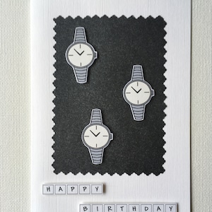 Biglietto d'auguri per orologio in argento, regalo per uomo, donna, bambino, fatto a mano