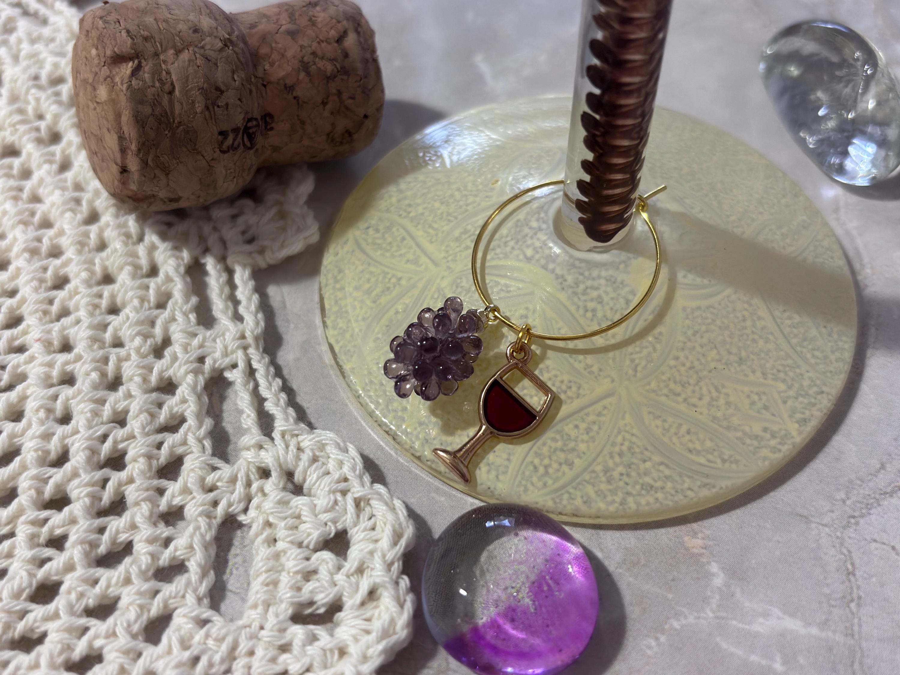 Grapes & Wine Stem Charm – Gold Wine Glass Accessory, Party Favor Gift ...