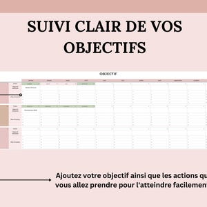 suivi clair de vos objectifs mensuellement, ajoutez votre objectif ainsi que les actions que vous allez prendre pour l'atteindre facilement.