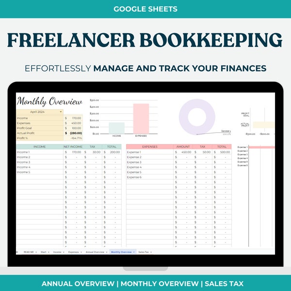 Freelancer Bookkeeping Template, Track Business Income and Expenses, Small Business Bookkeeping Spreadsheet, Profit and Loss Sheet