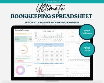 Small Business Bookkeeping Spreadsheet, Easy Bookkeeping, Accounting Template, Profit and Loss, Income and Expense Tracker