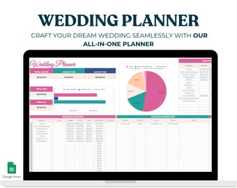 Wedding Budget Spreadsheet | Wedding Planner Google Sheets |  Track your Expenses, Guest List, To do and Seating