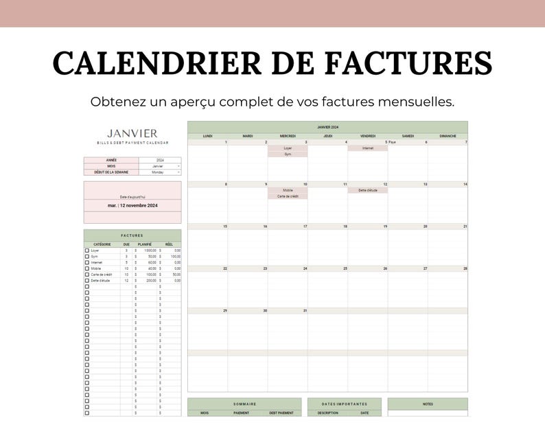 calendrier de factures