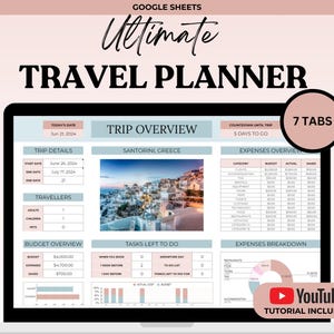 Travel Planner Spreadsheet: Vacation Organizer Google Sheets (Digital)