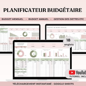 Planificateur budgétaire 2025, Budget mensuel et annuel français, Monthly Budget Planner français Google Sheets, Tableau de suivi de presupuesto
