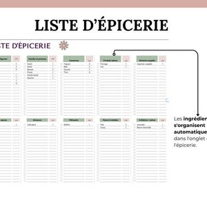 Liste d'épicerie, tous les ingrédients s'organisent automatiquement dans cet onglet
