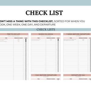 Check list sorted by when you book, 1 week before, one day before, and departure