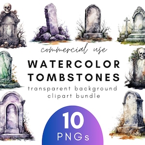 Spookachtige aquarel Tombstone Clipart-10 transparante achtergrond PNG commercieel gebruik Instant Download