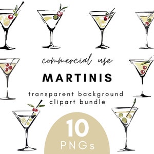 Trendy Martini Clipart- 10 Transparent Background PNG Commercial Use Instant Download