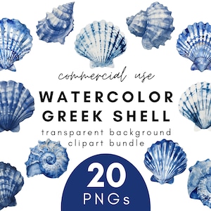 Náutica acuarela Shell Clipart- 20 Fondo transparente PNG Uso comercial Descarga instantánea