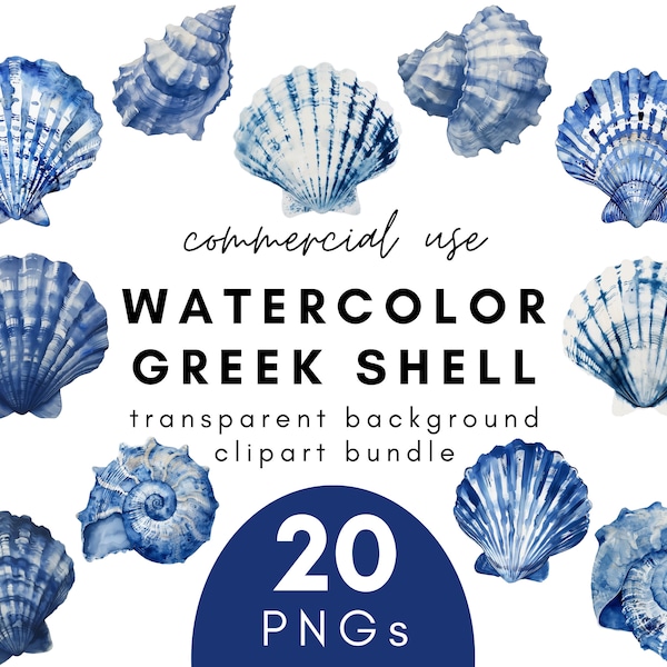 Nautical Watercolor Shell Clipart- 20 Transparent Background PNG Commercial Use Instant Download