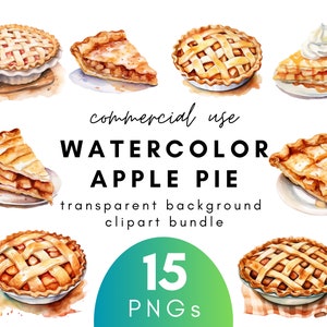 Clipart de torta de maçã em aquarela de outono - 15 Fundo transparente PNG para uso comercial Download instantâneo