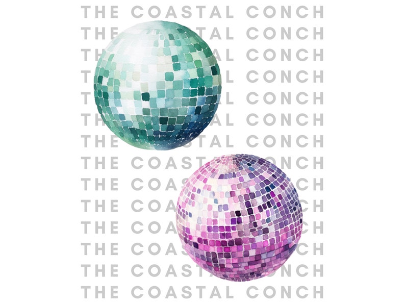 Watercolor Disco Ball Clipart 20 Transparent Background PNG Commercial
