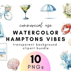 Aquarell Hamptons Ästhetische Clipart - 10 transparenten Hintergrund PNG kommerzielle Nutzung Instant Download