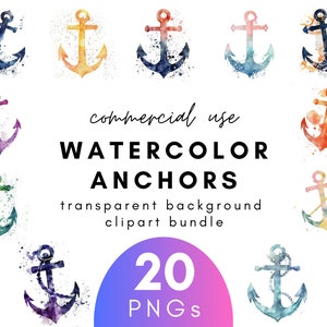 Nautische Aquarell Anker Clipart-20 transparenten Hintergrund PNG kommerzielle Nutzung Instant Download