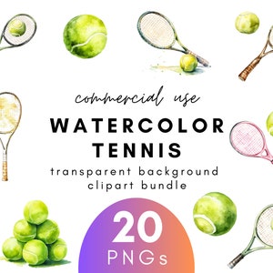 Acquerello Tennis Clipart- 20 Sfondo trasparente PNG Uso commerciale Download istantaneo