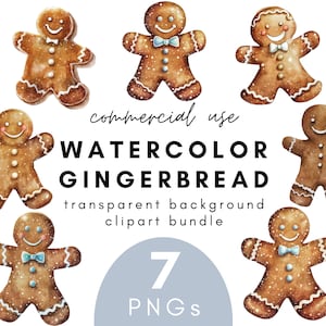 Watercolor Gingerbread Clipart- 7 Transparent Background PNG Commercial Use Instant Download