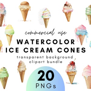Aquarell Ice Cream Cone Clipart-20 transparenten Hintergrund PNG kommerzielle Nutzung Instant Download