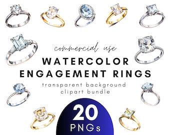 Watercolor Engagement Ring Clipart- 20 Transparent Background PNG Commercial Use Instant Download