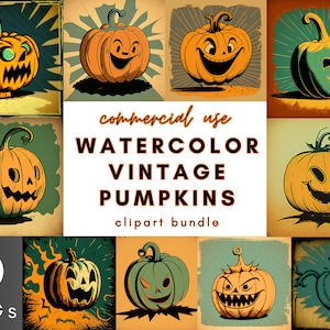 Vintage Pumpkin Clipart- 20 Retro PNG Commercial Use Instant Download