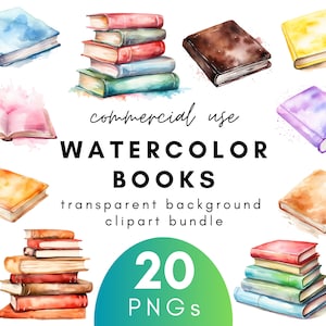 Watercolor Book Clipart- 20 Transparent Background PNG Commercial Use Instant Download