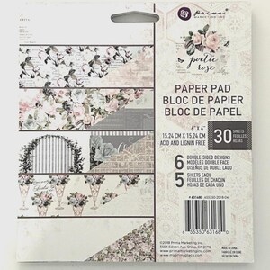 Bloc de papier pour scrapbooking recto-verso « Rose poétique » 6 x 6 de Prima Marketing Inc. (30 feuilles) Créations en papier de papier Fabrication de cartes Scrapbooking Tenue d'un journal
