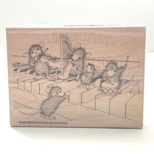 Huismuis 'Muziekmuizen' op hout gemonteerde rubberen stempel stampendous stempelen Kaarten maken Papier Knutselen Mixed Media