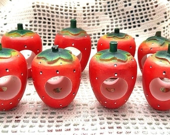 Wood Shaped and Hand Painted Strawberry Napkin Rings/Holders (Includes 8) Tableware/Decor Made in the Philippines