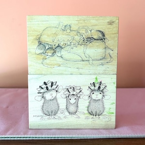 Sellos de goma montados en madera de House Mouse (2 disponibles - "Envueltos y listos" y "Zapatos de bebé") Fabricación de tarjetas Fabricación de papel Scrapbooking
