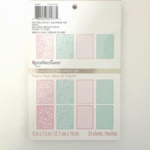 Bloc de papel troquelado "Decóralo" de Recollections (Michael's) en azul pastel y rosa (24 hojas, 12,7 x 19,1 cm cada una) para hacer tarjetas