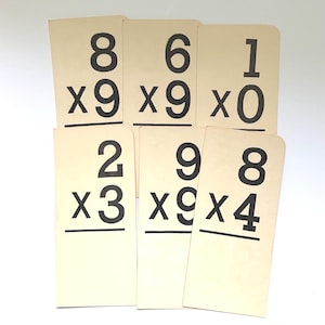 Schede didattiche vintage per la moltiplicazione (include 6 carte casuali), carta per diario, artigianato, cancelleria, oggetti da collezione, tecniche miste