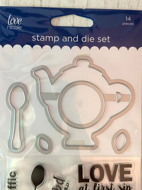 Love Nicole Tea Themed Stamp/die Set includes 14 Pieces Paper