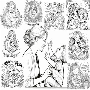 Mothers day coloring pages, 53 high resolution coloring pages, Gift for Mom Happy Mothers Day Coloring Sheets, digital download