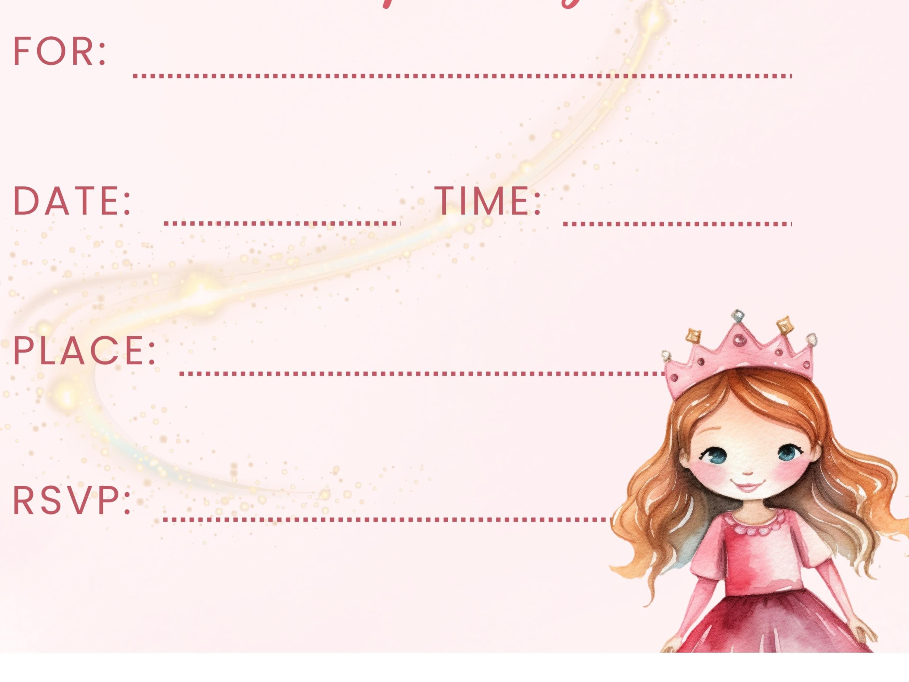 Fill In Party Invitations Princess Fill in Birthday Invitation Instant Download, Handwritten ...